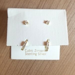 Diamond Stud and Huggie Earrings Sterling Silver NEW